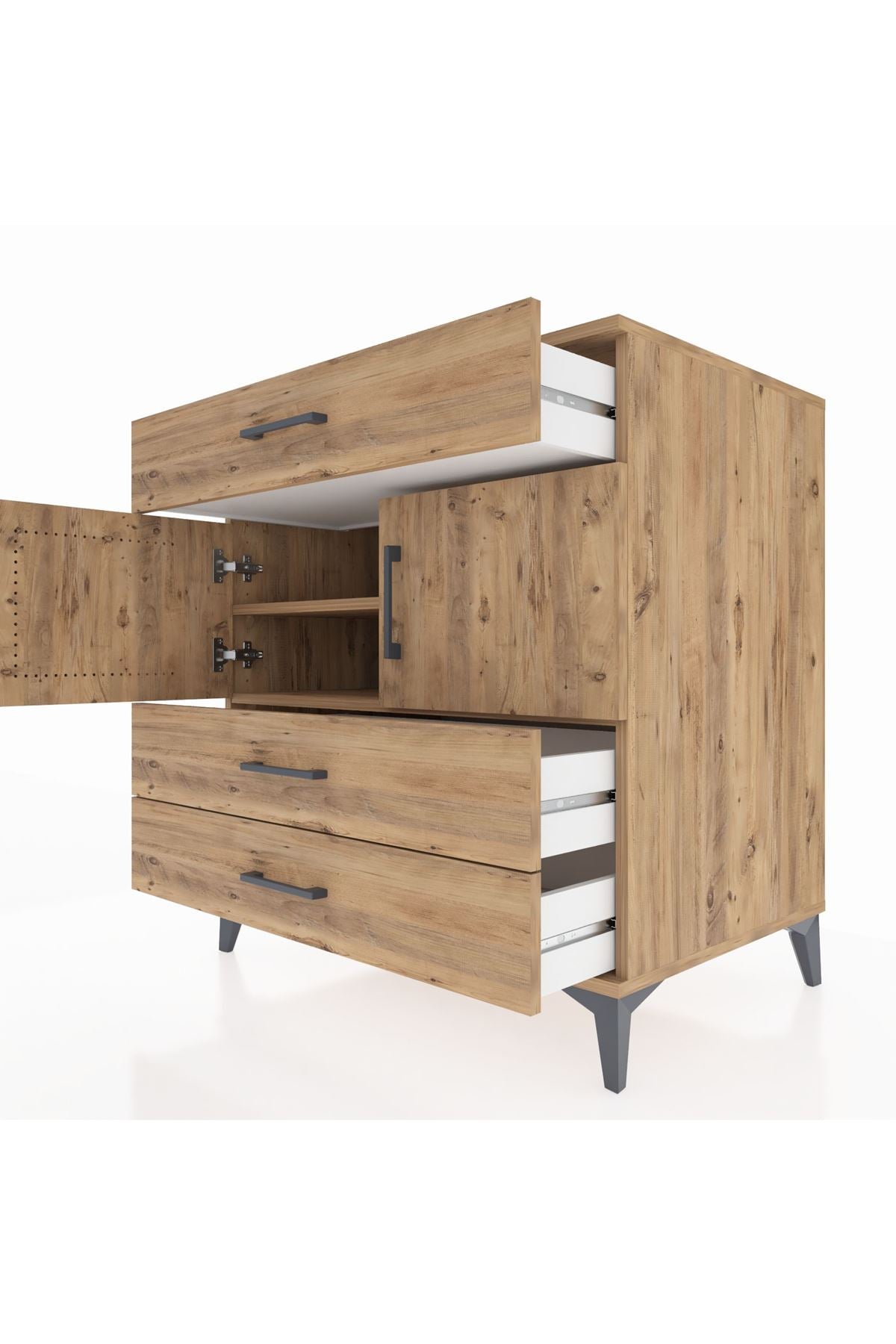 Kronos Şifonyer 2 Raflı 3 Çekmeceli 2 Kapaklı 88x59x96 Çam-Çam