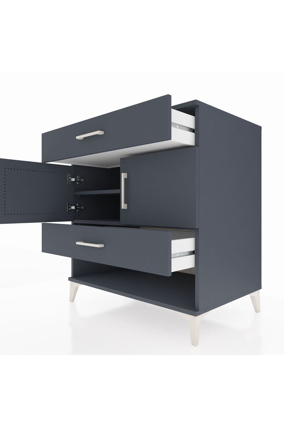 Kronos Şifonyer 2 Raflı 2 Çekmeceli 2 Kapaklı 88x59x96 Antrasit-Antrasit