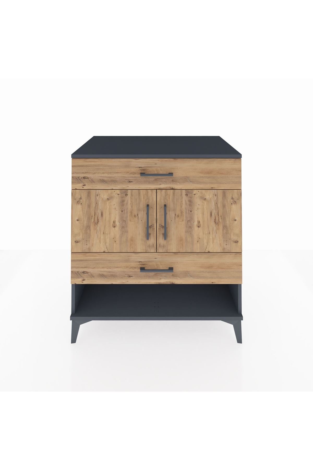 Kronos Şifonyer 2 Raflı 2 Çekmeceli 2 Kapaklı 88x59x96 Antrasit-Çam