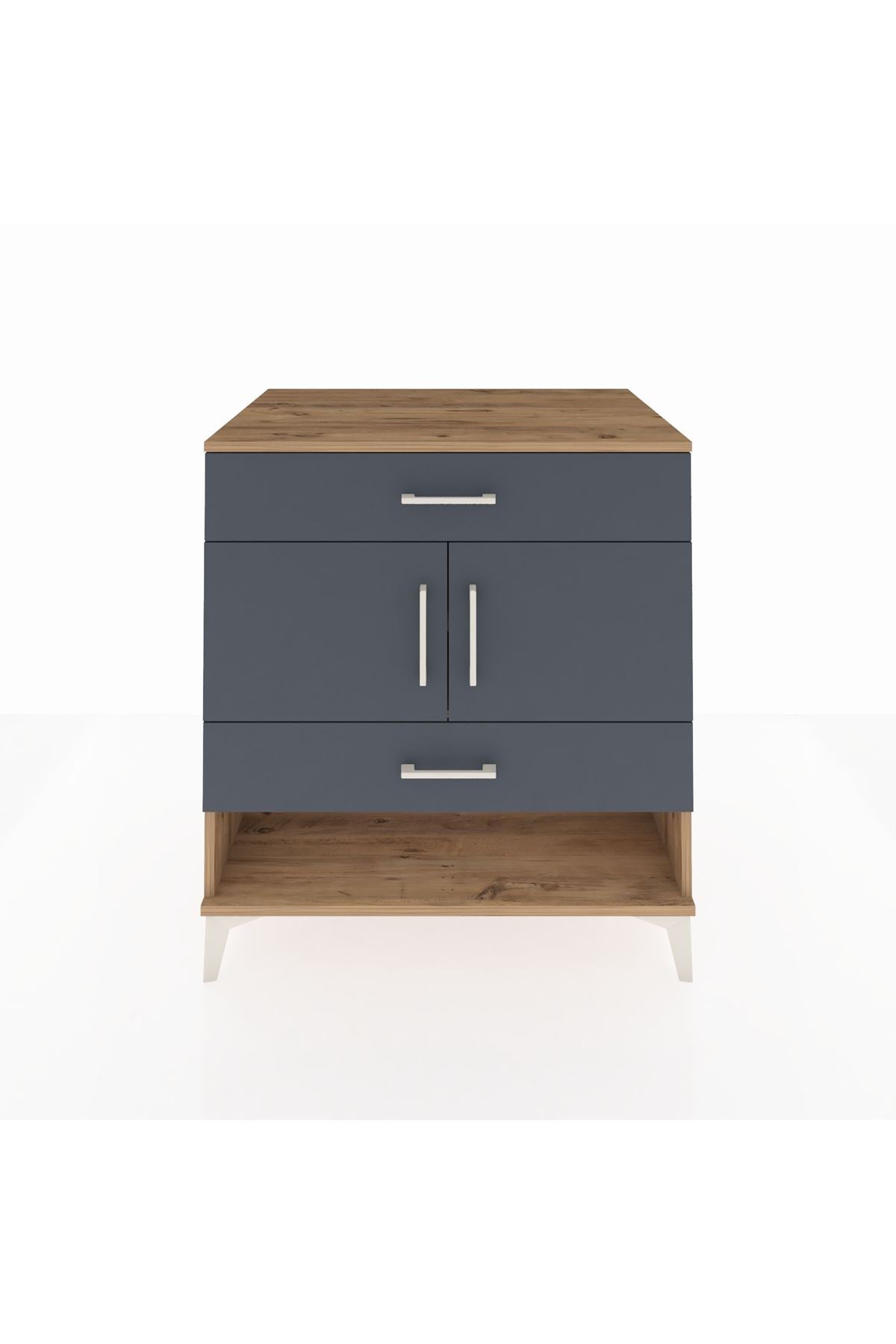 Kronos Şifonyer 2 Raflı 2 Çekmeceli 2 Kapaklı 88x59x96 Çam-Antrasit