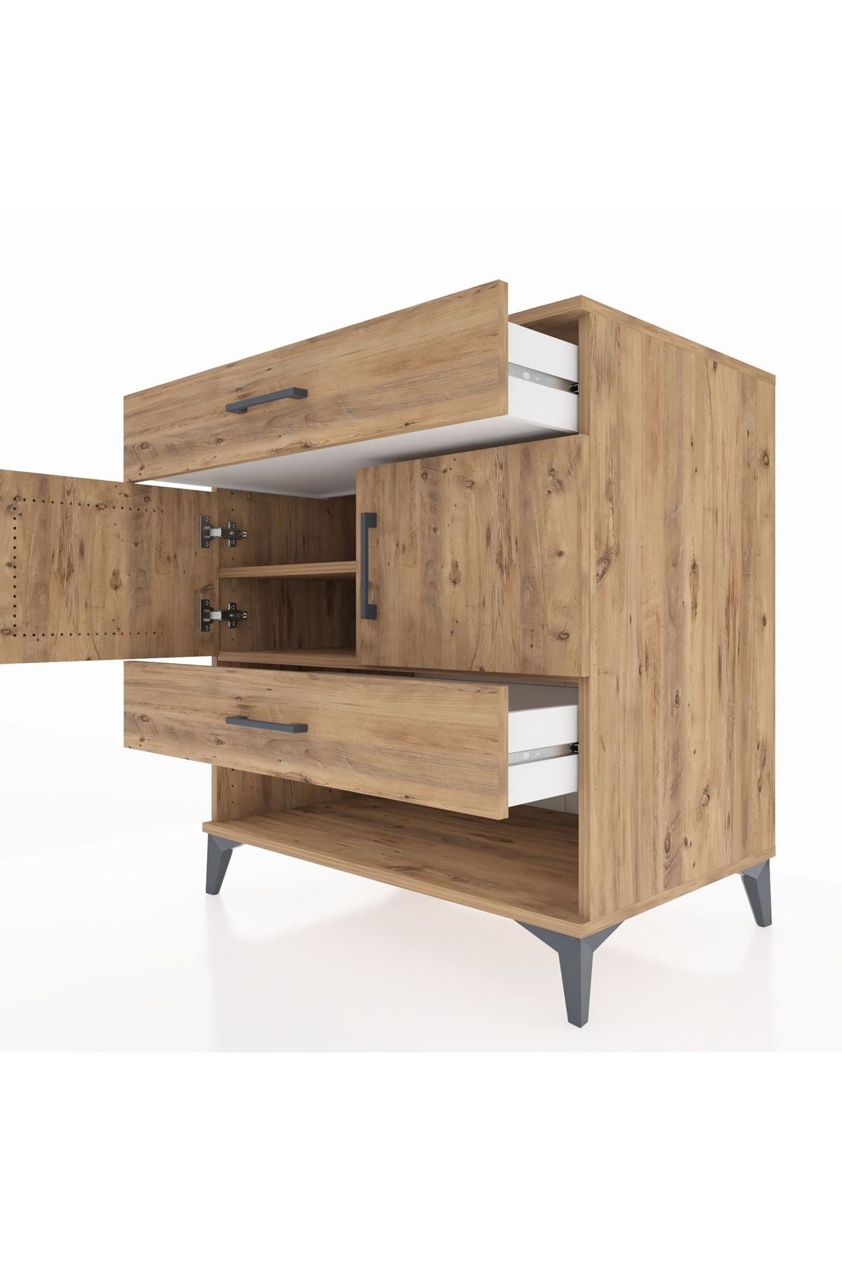 Kronos Şifonyer 2 Raflı 2 Çekmeceli 2 Kapaklı 88x59x96 Çam-Çam