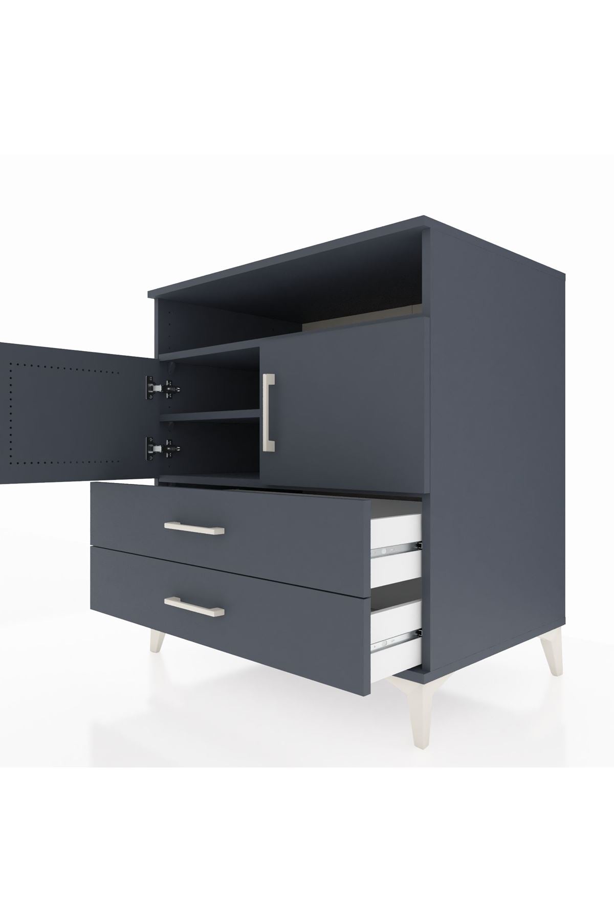 Kronos Şifonyer 3 Raflı 2 Çekmeceli 2 Kapaklı 88x59x96 Antrasit-Antrasit