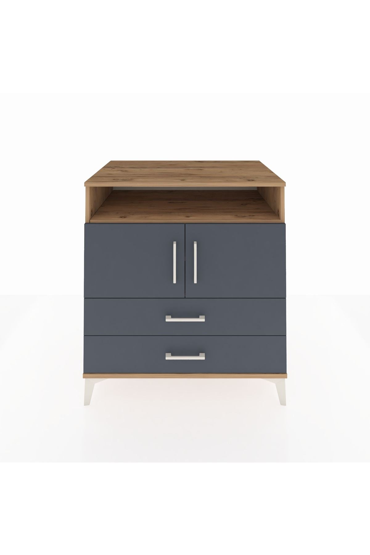 Kronos Şifonyer 3 Raflı 2 Çekmeceli 2 Kapaklı 88x59x96 Çam-Antrasit