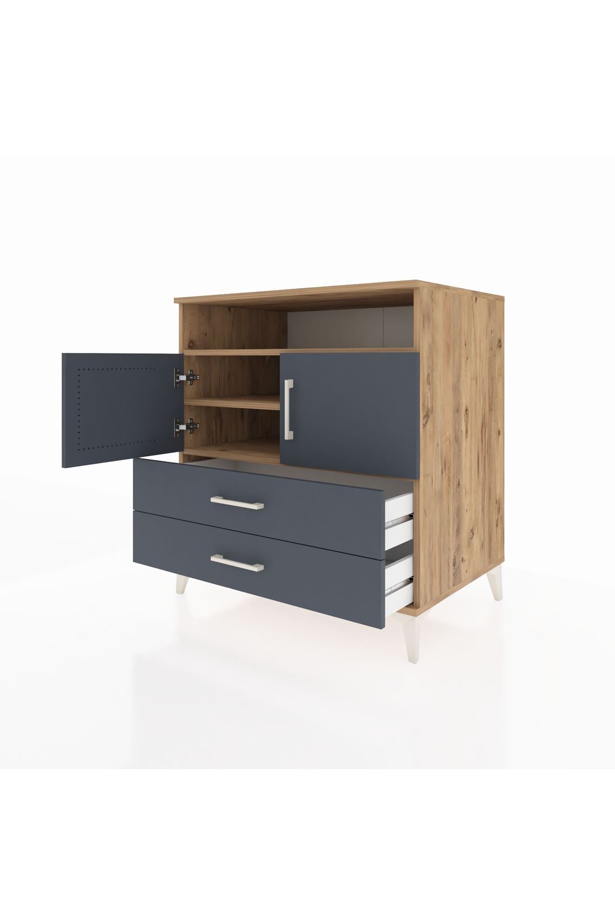 Kronos Şifonyer 3 Raflı 2 Çekmeceli 2 Kapaklı 88x59x96 Çam-Antrasit