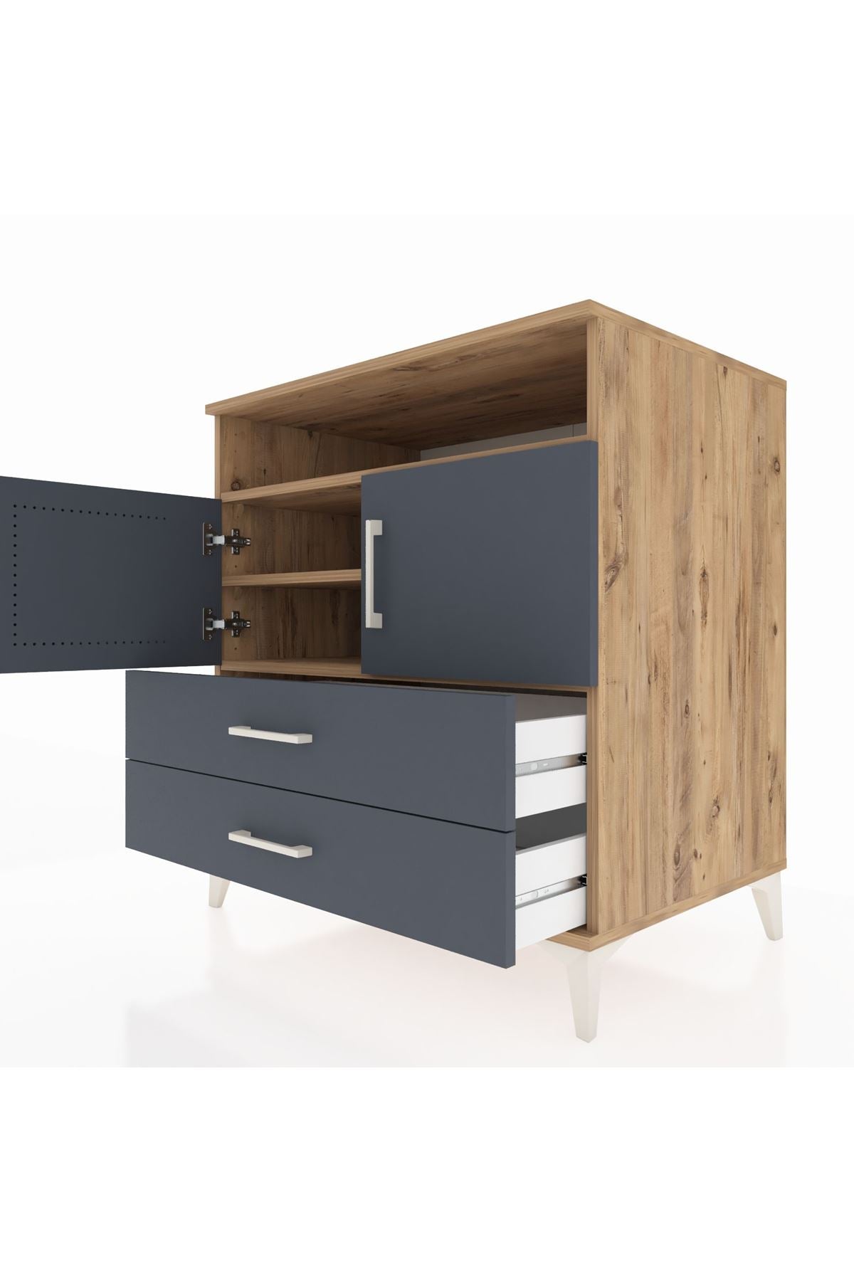 Kronos Şifonyer 3 Raflı 2 Çekmeceli 2 Kapaklı 88x59x96 Çam-Antrasit