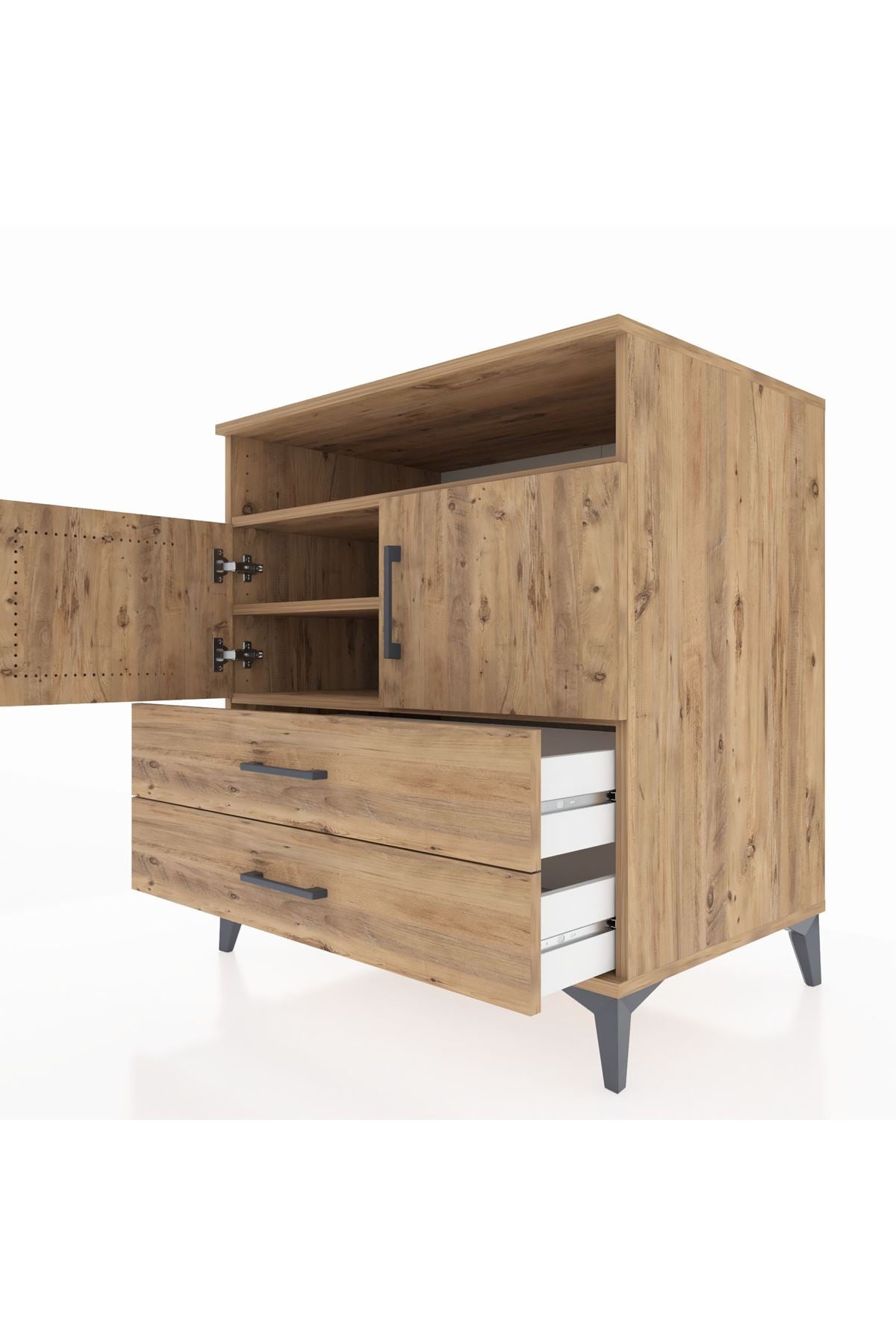 Kronos Şifonyer 3 Raflı 2 Çekmeceli 2 Kapaklı 88x59x96 Çam-Çam