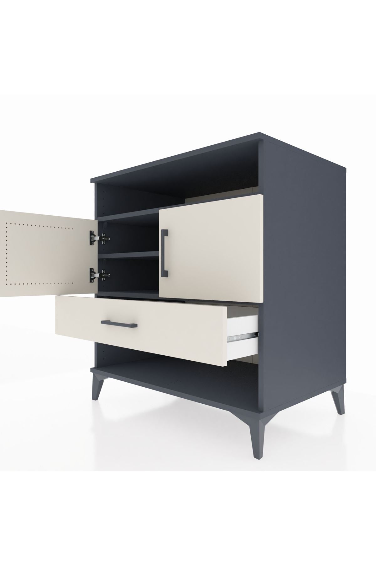 Kronos Şifonyer 3 Raflı Tek Çekmeceli 2 Kapaklı 88x59x96 Antrasit-Aytaşı