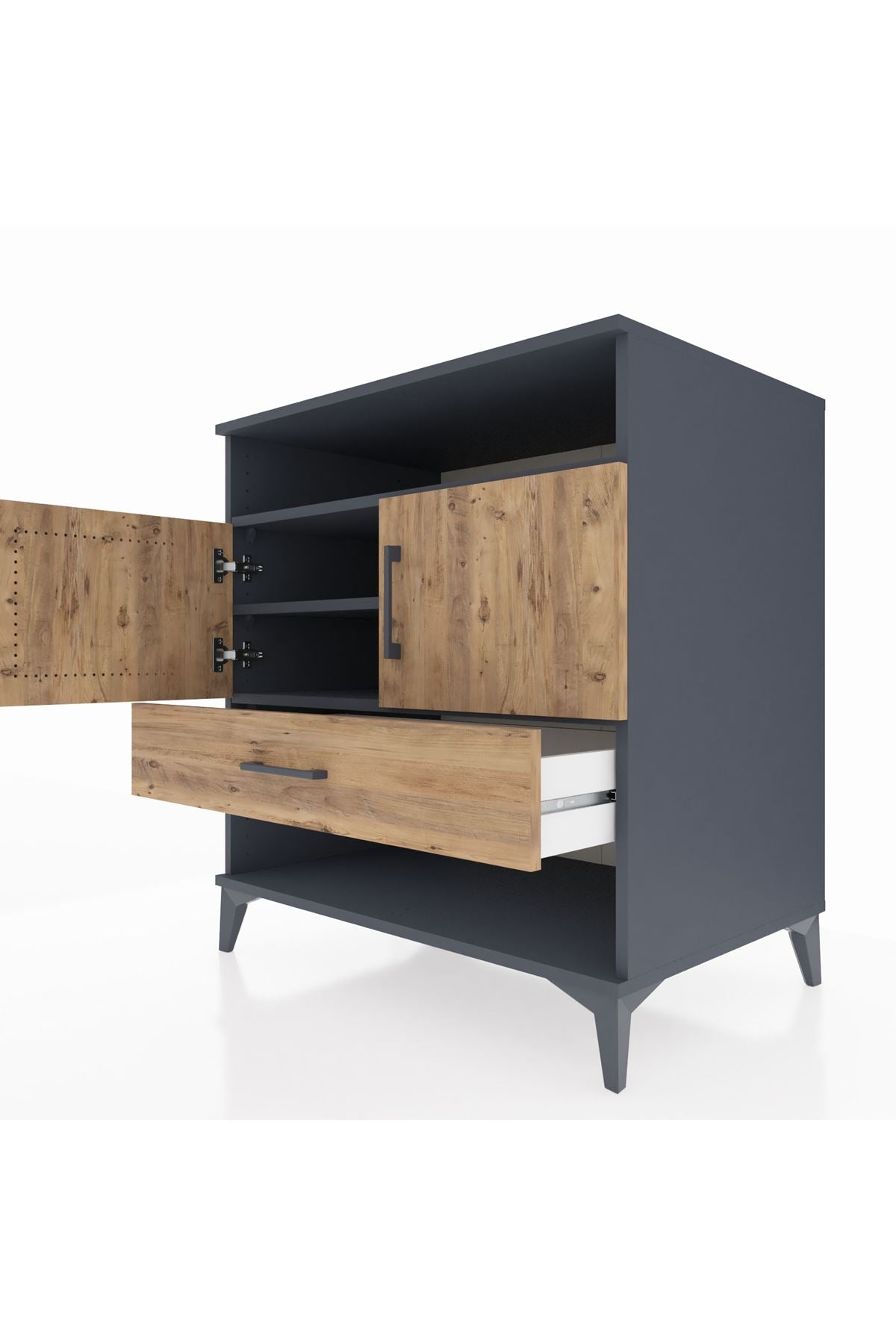 Kronos Şifonyer 3 Raflı Tek Çekmeceli 2 Kapaklı 88x59x96 Antrasit-Çam