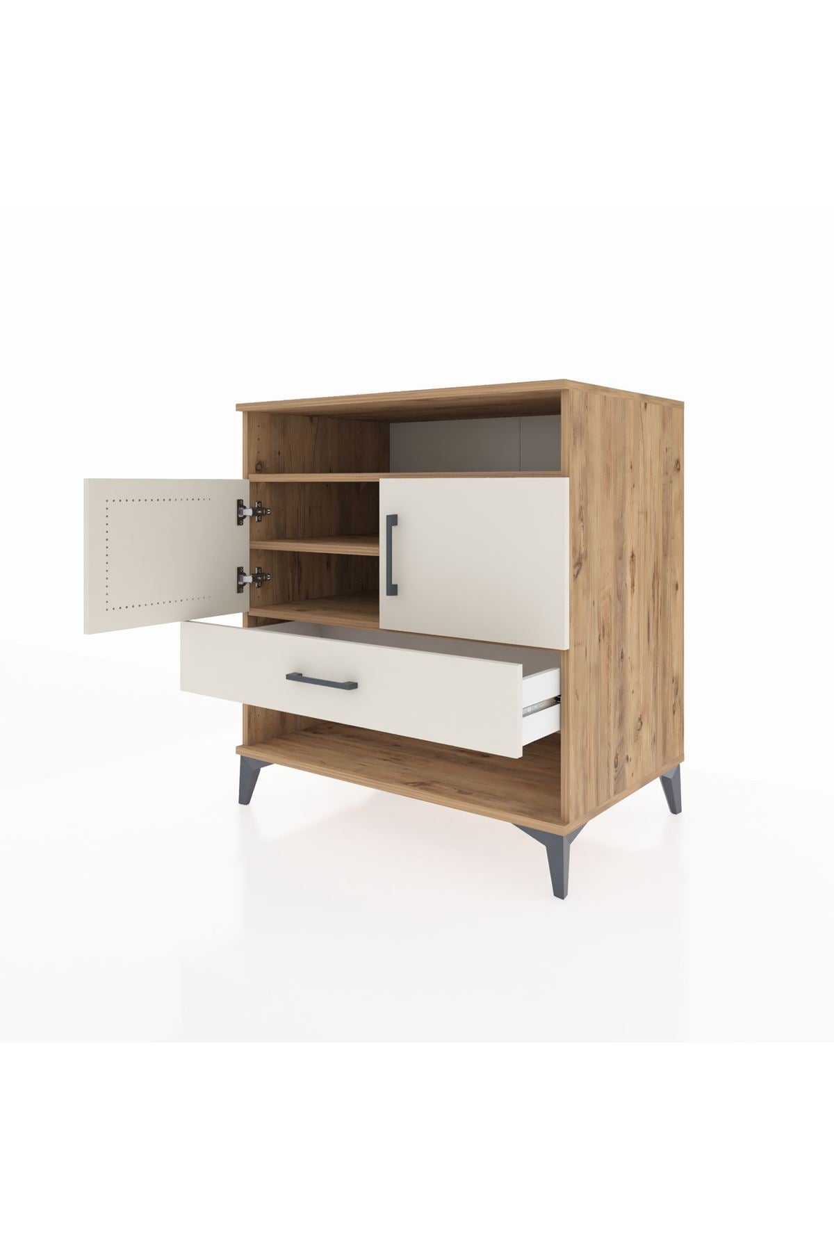 Kronos Şifonyer 3 Raflı Tek Çekmeceli 2 Kapaklı 88x59x96 Çam-Aytaşı