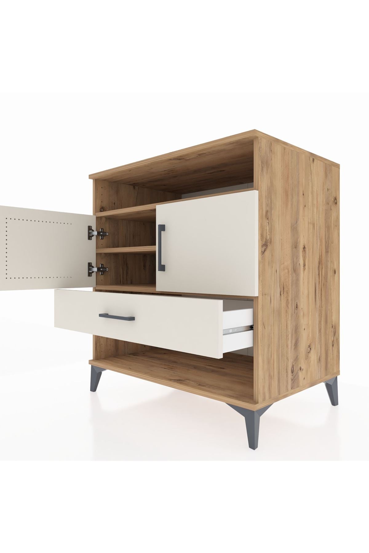 Kronos Şifonyer 3 Raflı Tek Çekmeceli 2 Kapaklı 88x59x96 Çam-Aytaşı