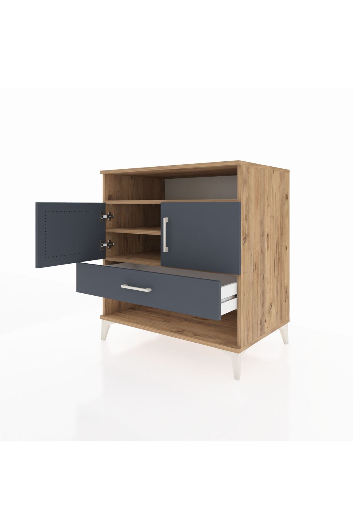 Kronos Şifonyer 3 Raflı Tek Çekmeceli 2 Kapaklı 88x59x96 Çam-Antrasit