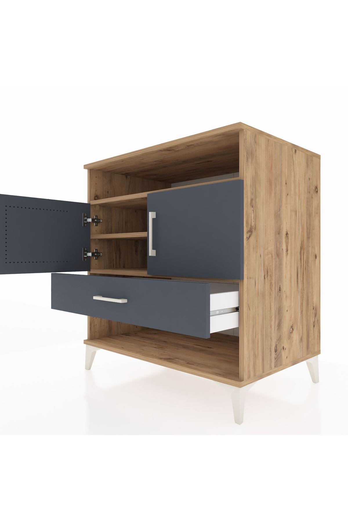 Kronos Şifonyer 3 Raflı Tek Çekmeceli 2 Kapaklı 88x59x96 Çam-Antrasit