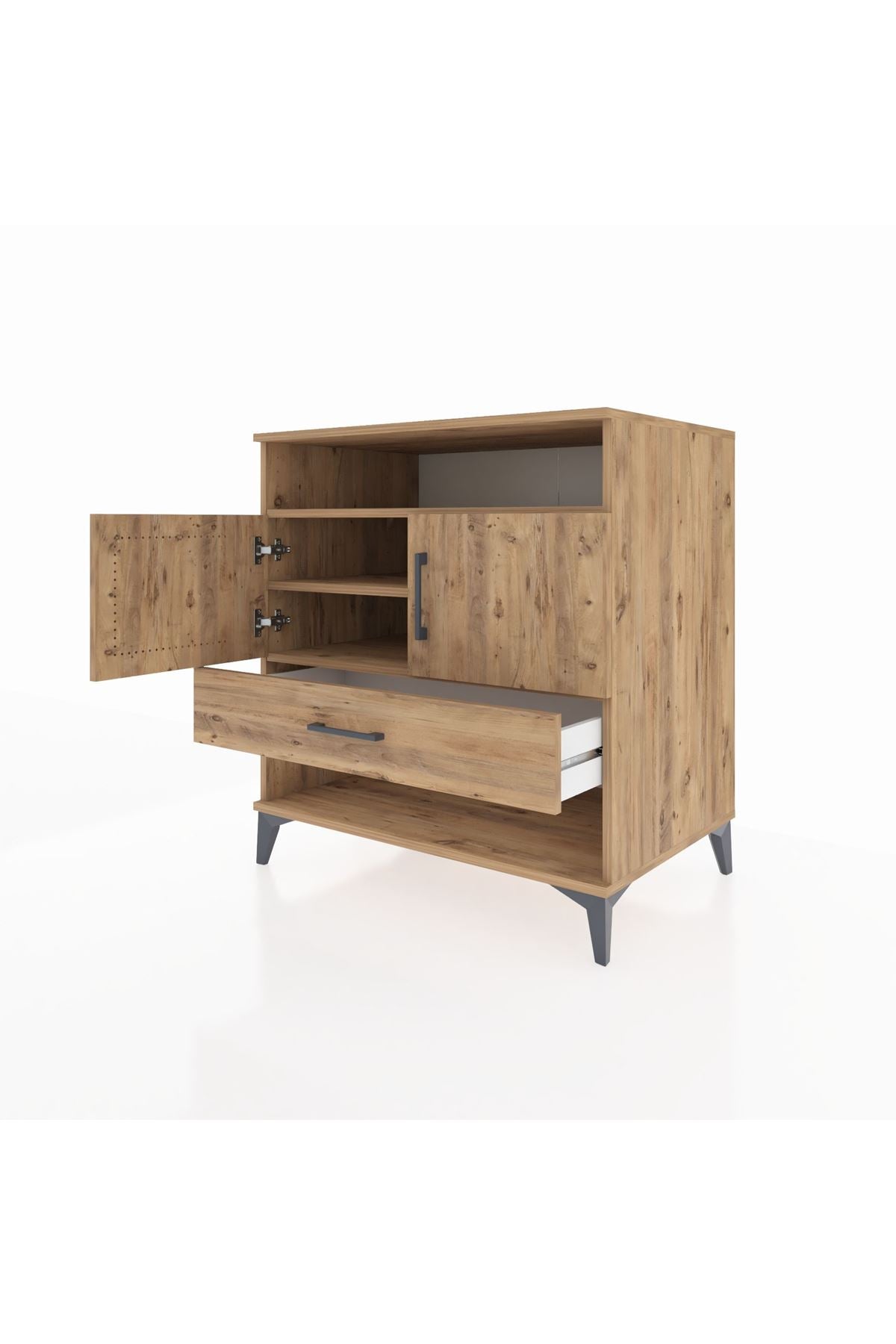 Kronos Şifonyer 3 Raflı Tek Çekmeceli 2 Kapaklı 88x59x96 Çam-Çam