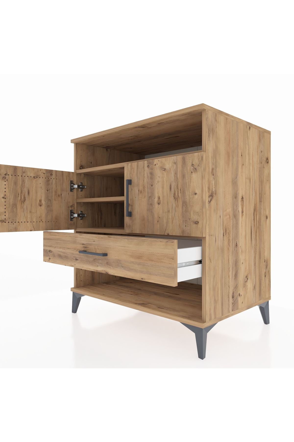 Kronos Şifonyer 3 Raflı Tek Çekmeceli 2 Kapaklı 88x59x96 Çam-Çam