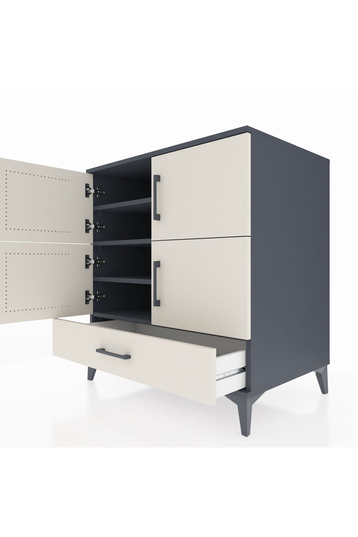 Kronos Şifonyer 4 Raflı Tek Çekmeceli 4 Kapaklı 88x59x96 Antrasit-Aytaşı