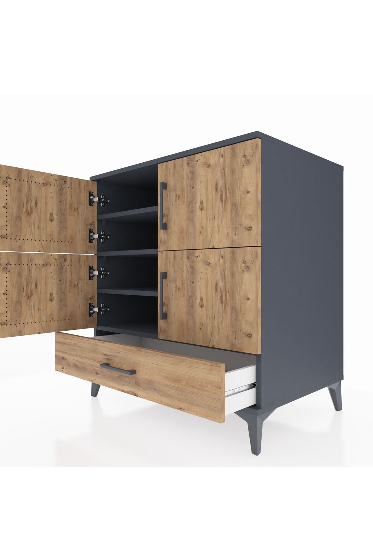 Kronos Şifonyer 4 Raflı Tek Çekmeceli 4 Kapaklı 88x59x96 Antrasit-Çam