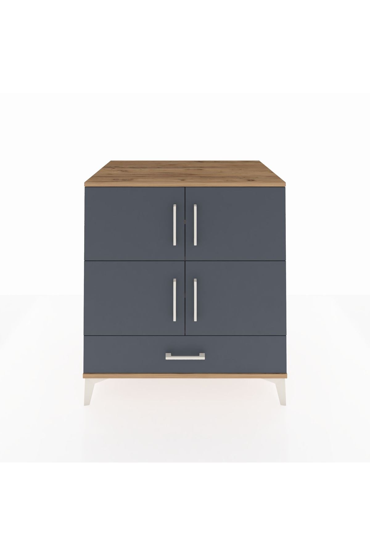 Kronos Şifonyer 4 Raflı Tek Çekmeceli 4 Kapaklı 88x59x96 Çam-Antrasit