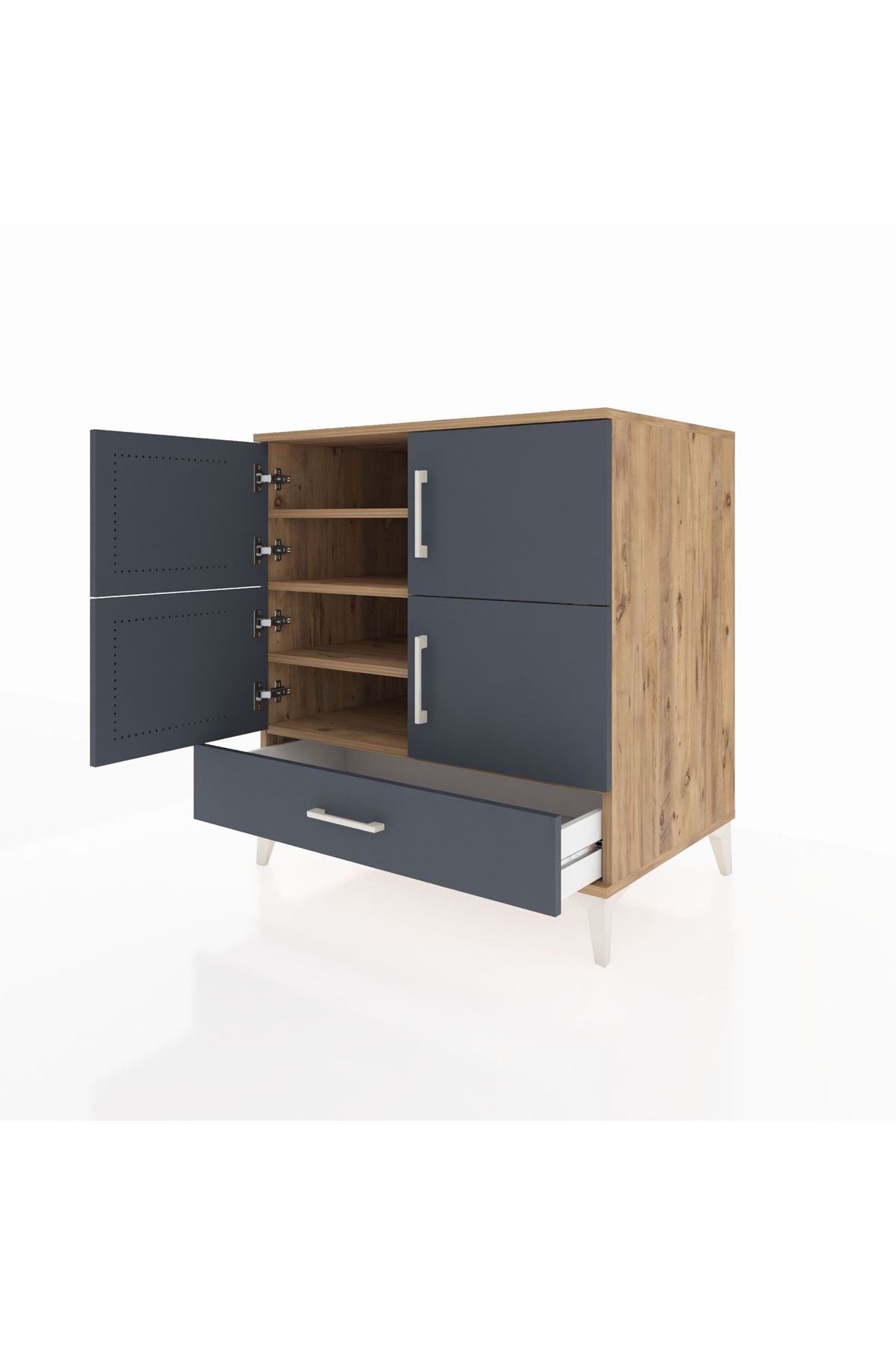 Kronos Şifonyer 4 Raflı Tek Çekmeceli 4 Kapaklı 88x59x96 Çam-Antrasit