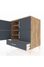 Kronos Şifonyer 4 Raflı Tek Çekmeceli 4 Kapaklı 88x59x96 Çam-Antrasit