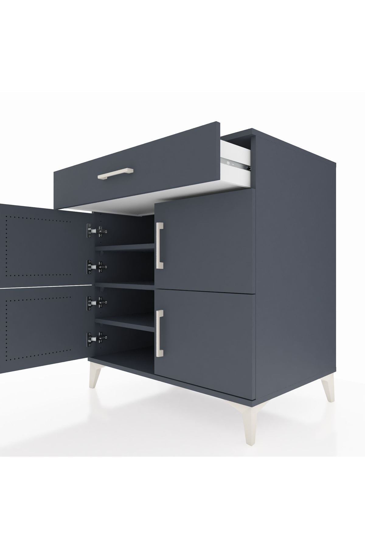 Kronos Şifonyer 3 Raflı Tek Çekmeceli 4 Kapaklı 88x59x96 Antrasit-Antrasit