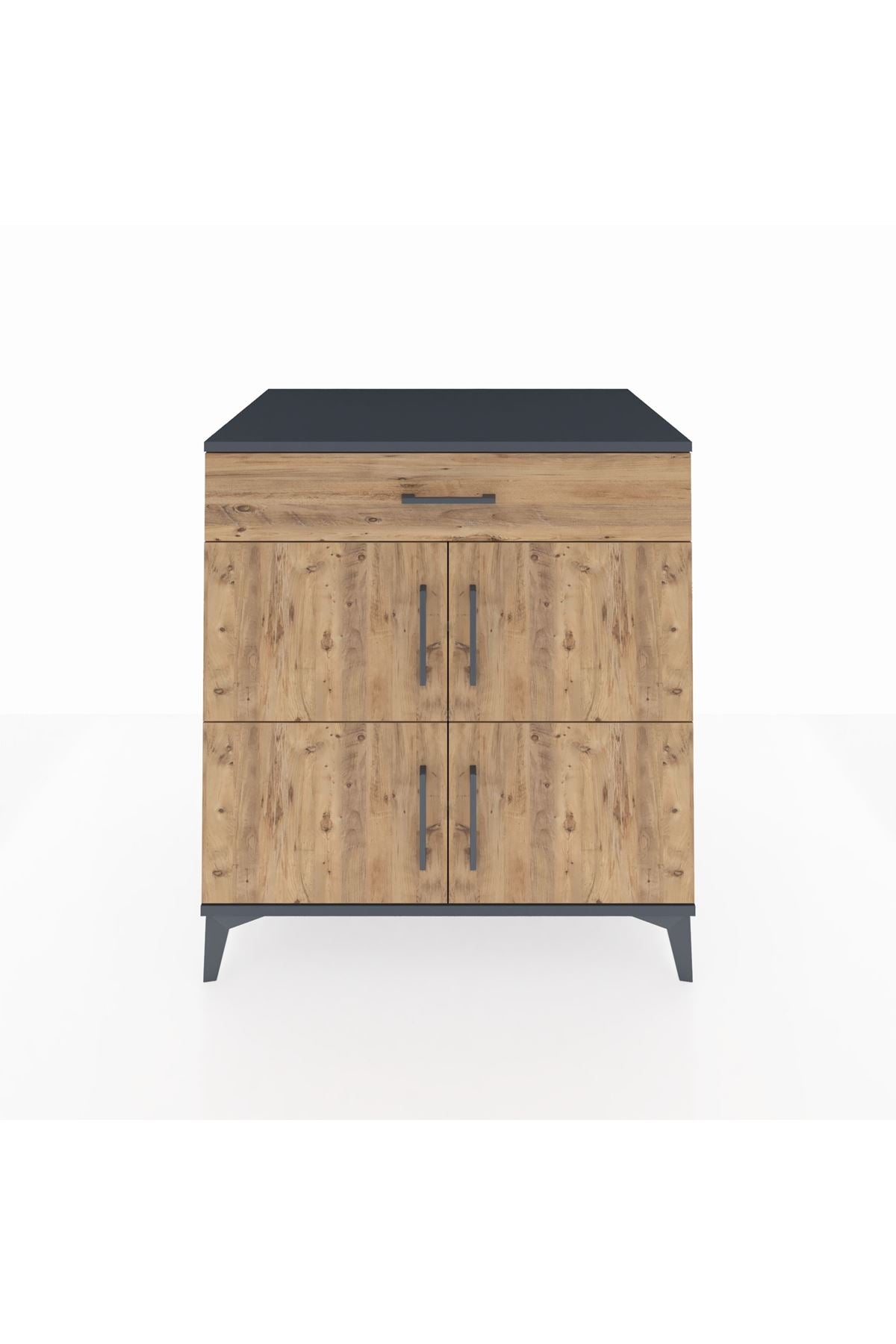 Kronos Şifonyer 3 Raflı Tek Çekmeceli 4 Kapaklı 88x59x96 Antrasit-Çam