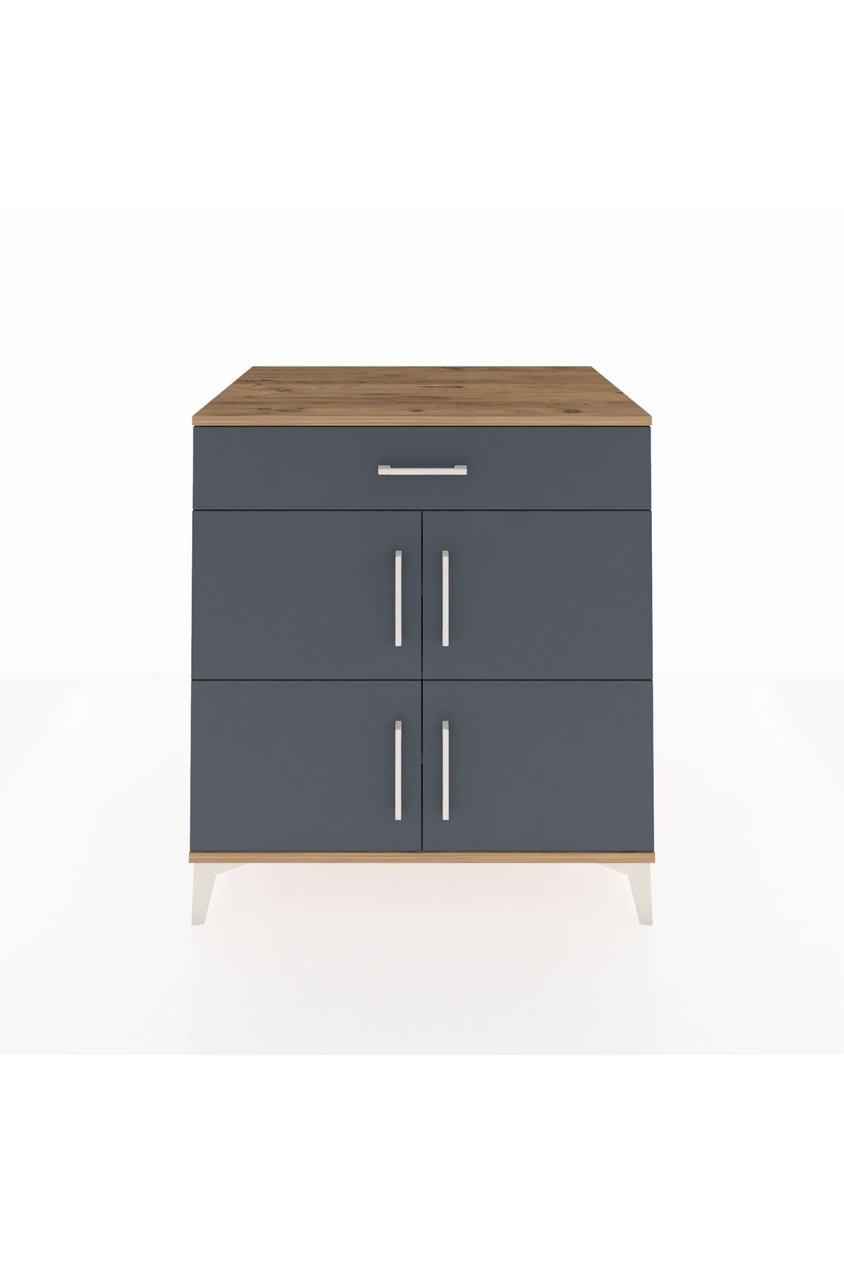 Kronos Şifonyer 3 Raflı Tek Çekmeceli 4 Kapaklı 88x59x96 Çam-Antrasit