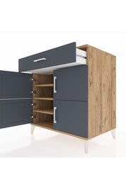 Kronos Şifonyer 3 Raflı Tek Çekmeceli 4 Kapaklı 88x59x96 Çam-Antrasit