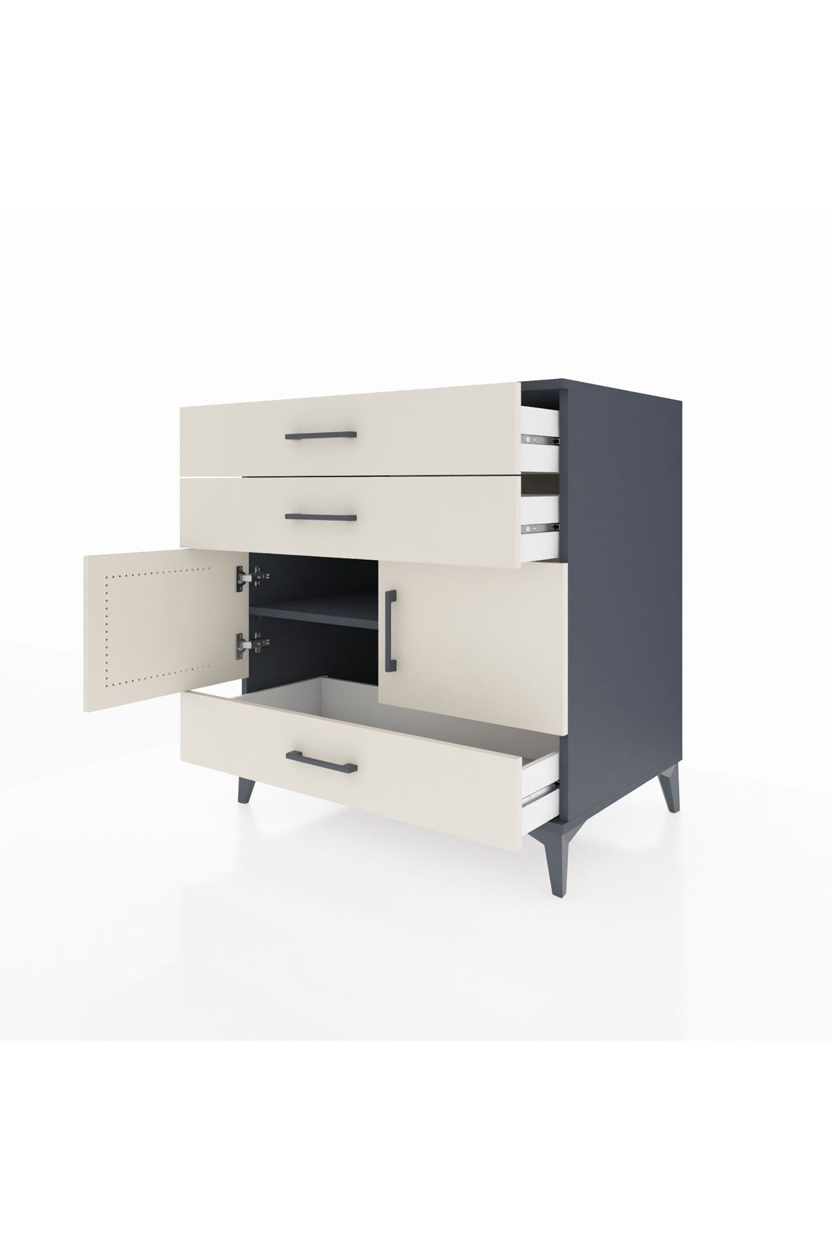 Kronos Şifonyer Tek Raflı 3 Çekmeceli 2 Kapaklı 88x59x96 Antrasit-Aytaşı