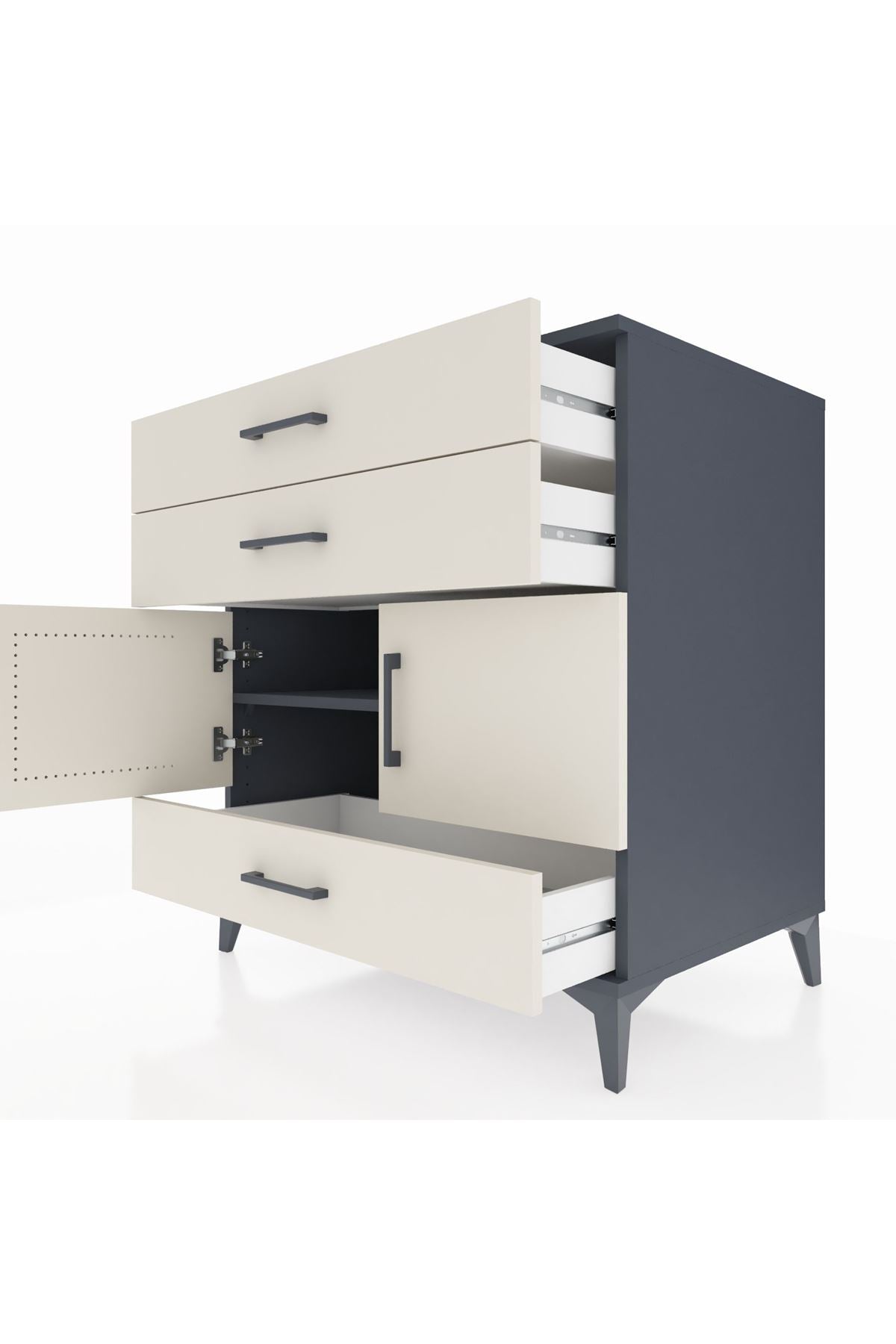 Kronos Şifonyer Tek Raflı 3 Çekmeceli 2 Kapaklı 88x59x96 Antrasit-Aytaşı