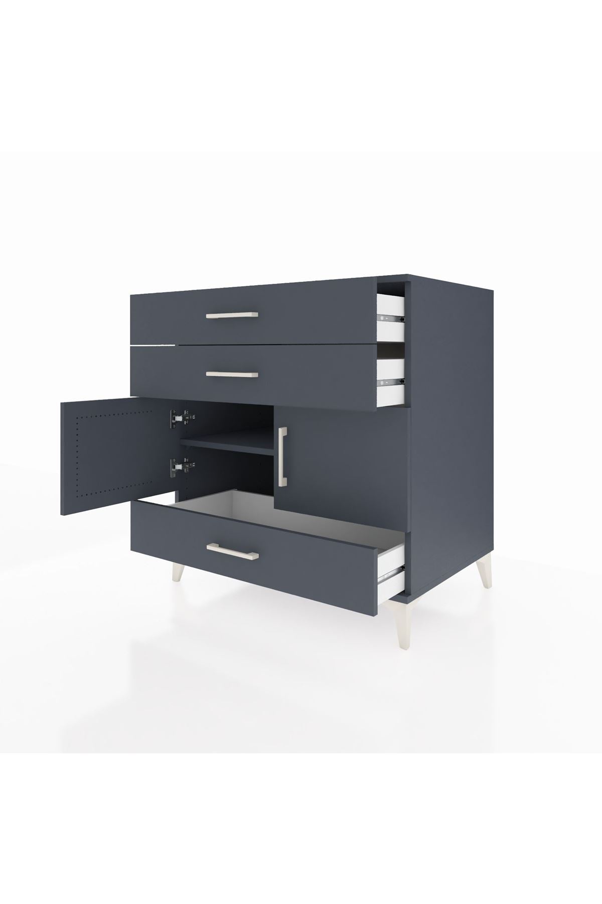 Kronos Şifonyer Tek Raflı 3 Çekmeceli 2 Kapaklı 88x59x96 Antrasit-Antrasit