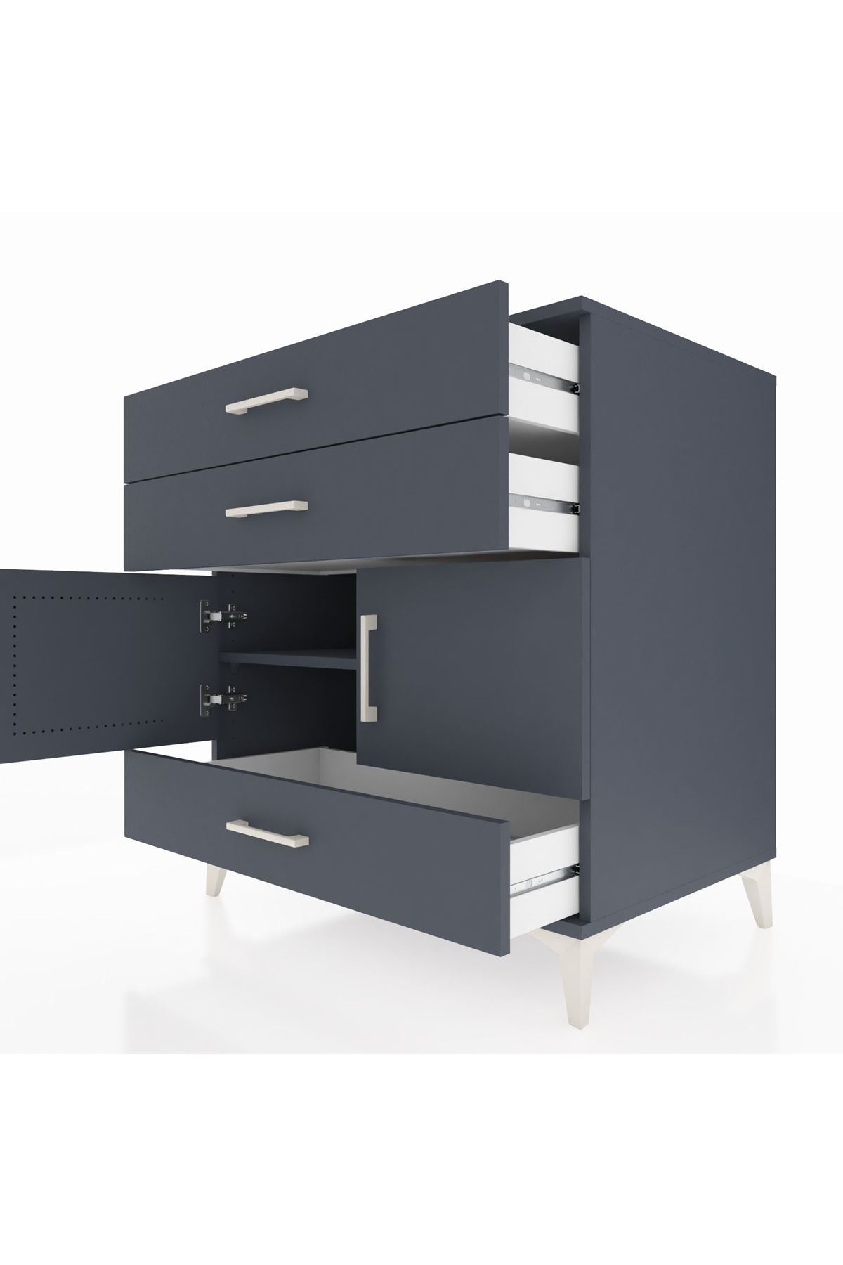 Kronos Şifonyer Tek Raflı 3 Çekmeceli 2 Kapaklı 88x59x96 Antrasit-Antrasit