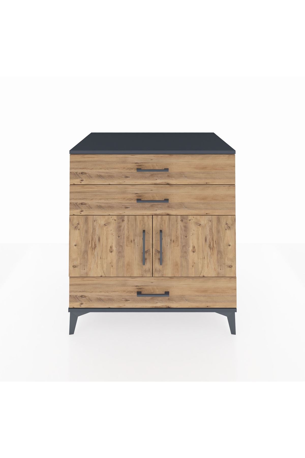 Kronos Şifonyer Tek Raflı 3 Çekmeceli 2 Kapaklı 88x59x96 Antrasit-Çam