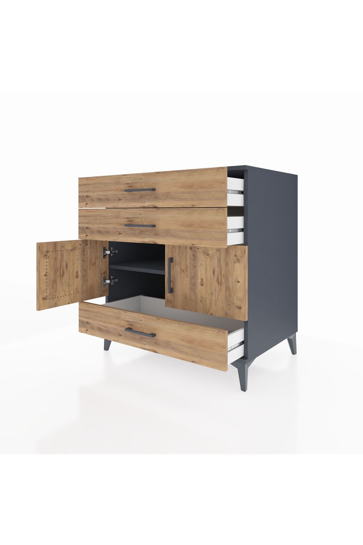 Kronos Şifonyer Tek Raflı 3 Çekmeceli 2 Kapaklı 88x59x96 Antrasit-Çam