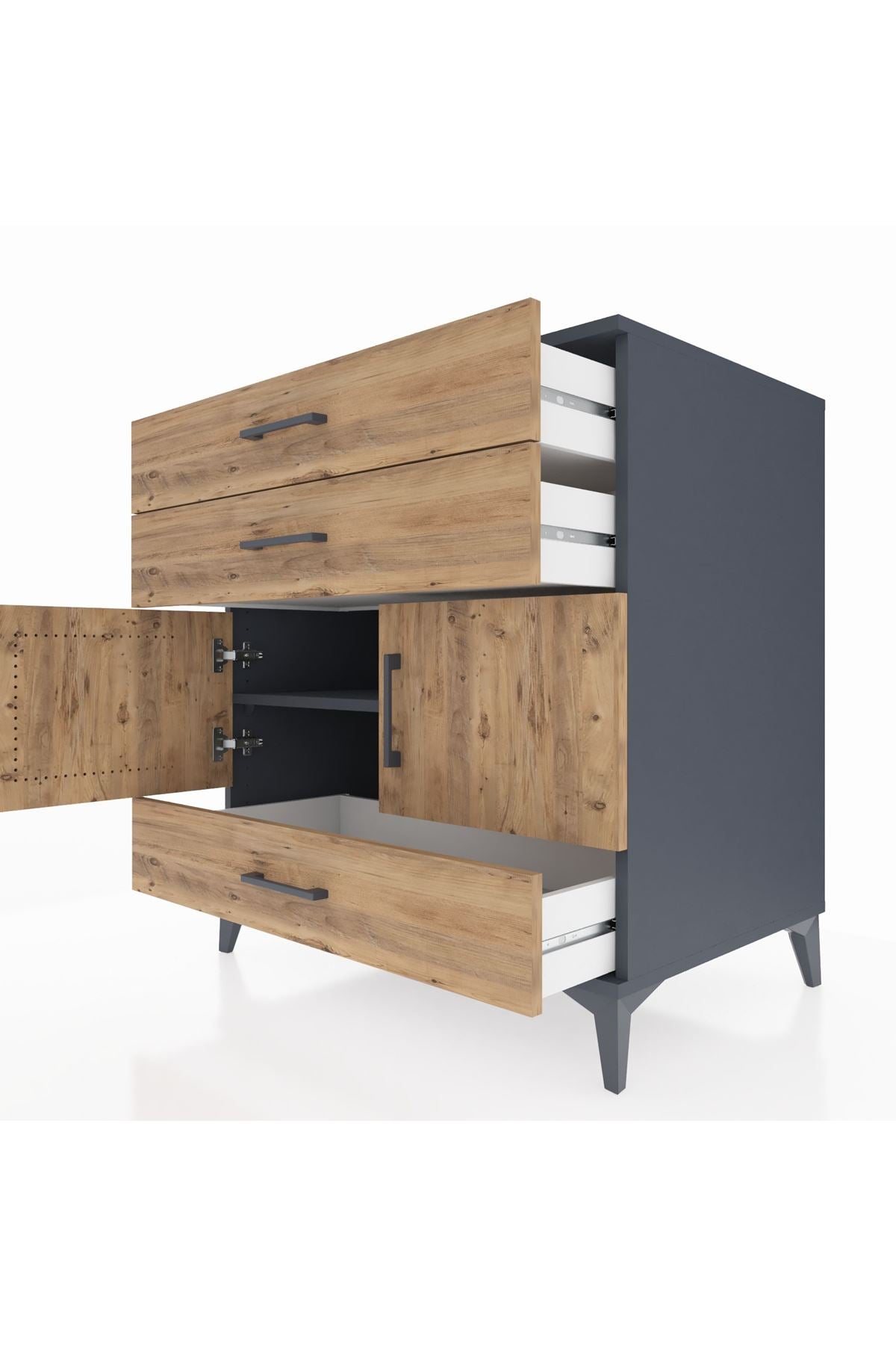 Kronos Şifonyer Tek Raflı 3 Çekmeceli 2 Kapaklı 88x59x96 Antrasit-Çam