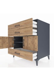 Kronos Şifonyer Tek Raflı 3 Çekmeceli 2 Kapaklı 88x59x96 Antrasit-Çam