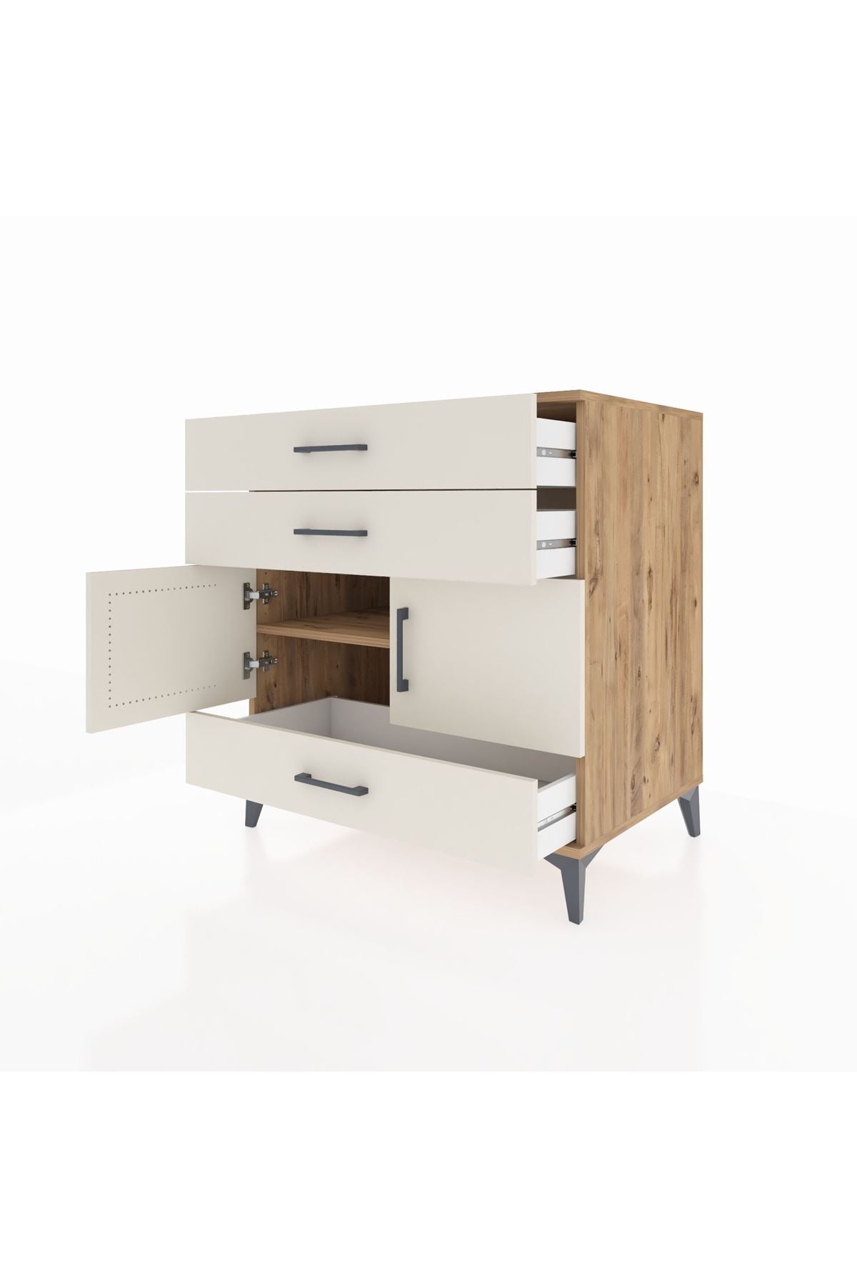 Kronos Şifonyer Tek Raflı 3 Çekmeceli 2 Kapaklı 88x59x96 Çam-Aytaşı