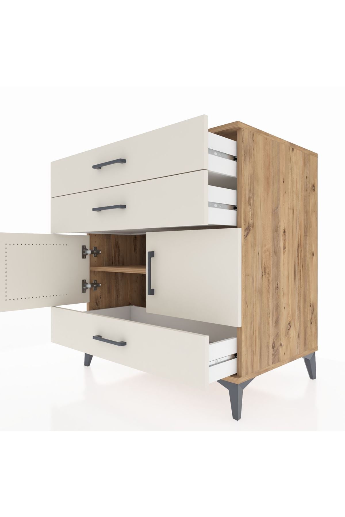 Kronos Şifonyer Tek Raflı 3 Çekmeceli 2 Kapaklı 88x59x96 Çam-Aytaşı