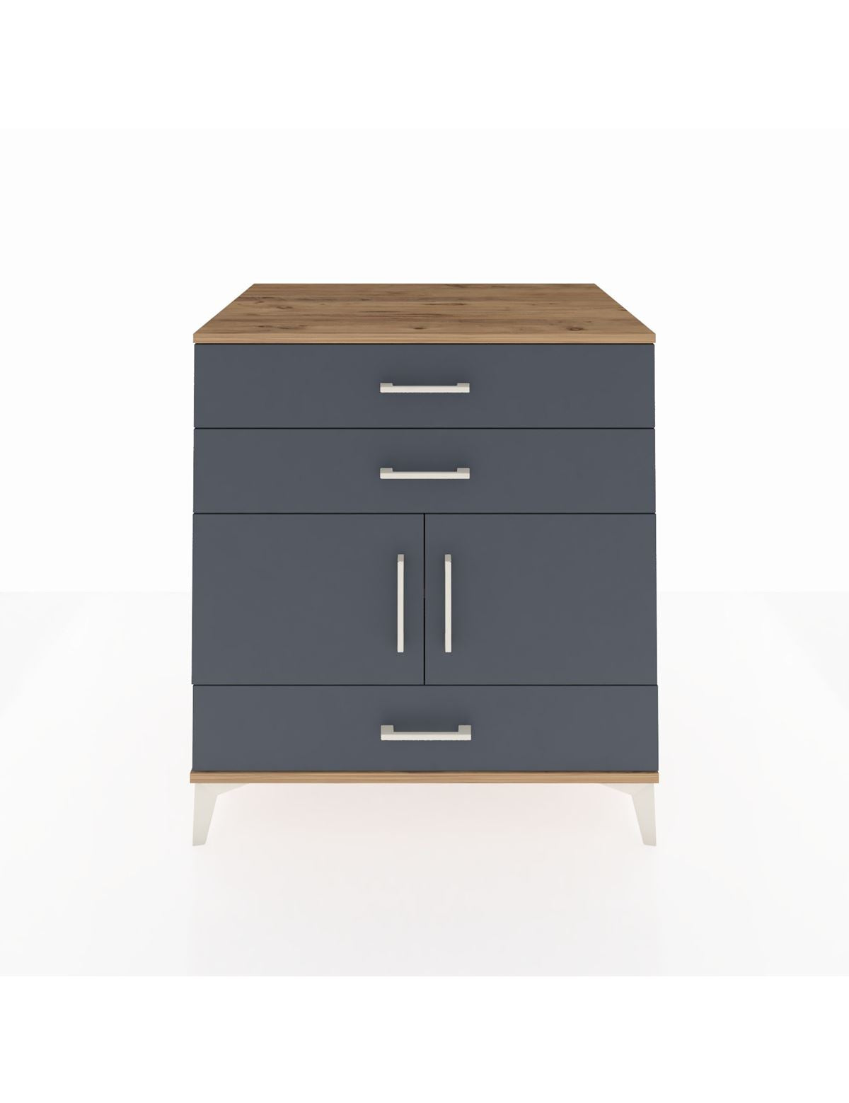 Kronos Şifonyer Tek Raflı 3 Çekmeceli 2 Kapaklı 88x59x96 Çam-Antrasit