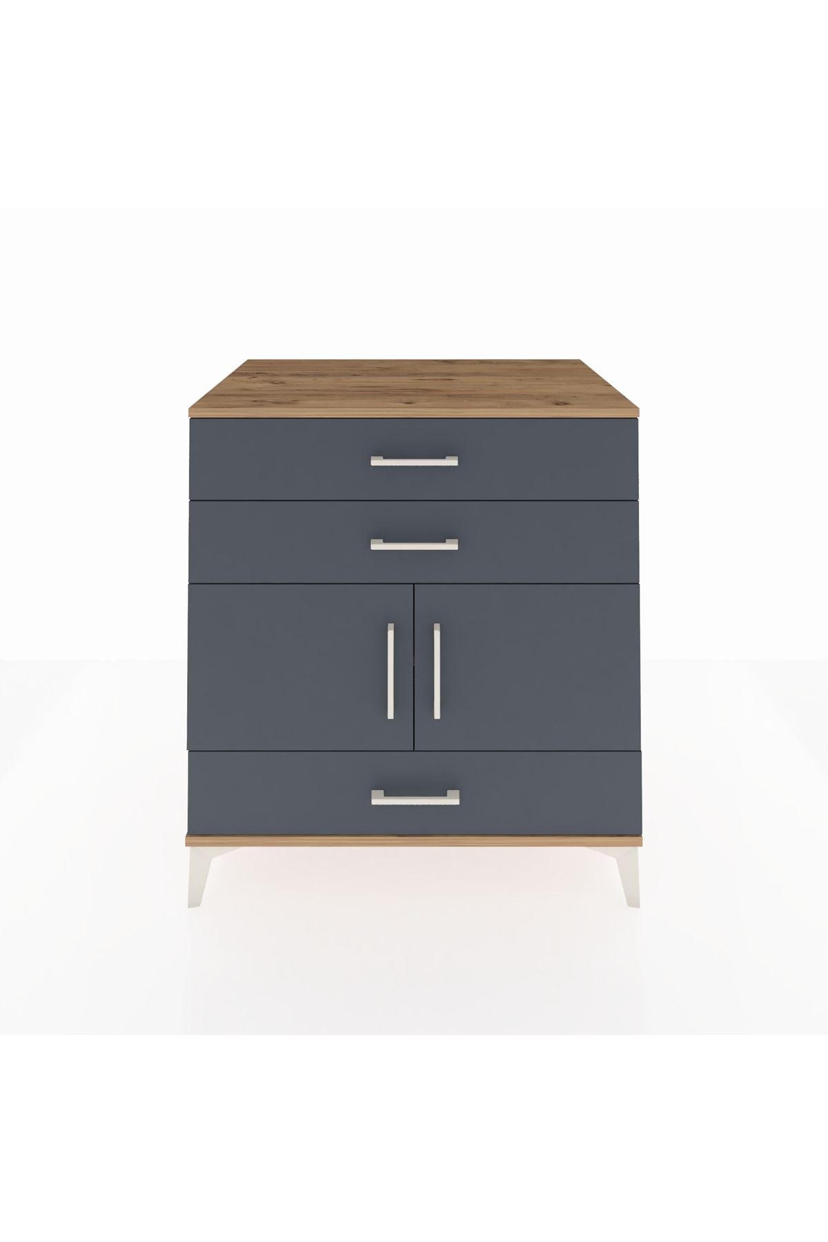 Kronos Şifonyer Tek Raflı 3 Çekmeceli 2 Kapaklı 88x59x96 Çam-Antrasit