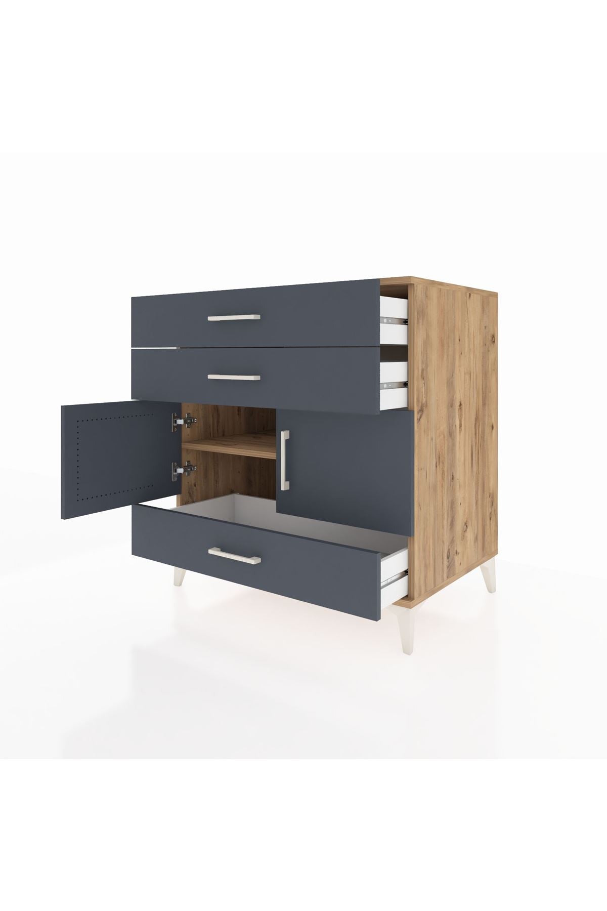 Kronos Şifonyer Tek Raflı 3 Çekmeceli 2 Kapaklı 88x59x96 Çam-Antrasit