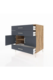 Kronos Şifonyer Tek Raflı 3 Çekmeceli 2 Kapaklı 88x59x96 Çam-Antrasit