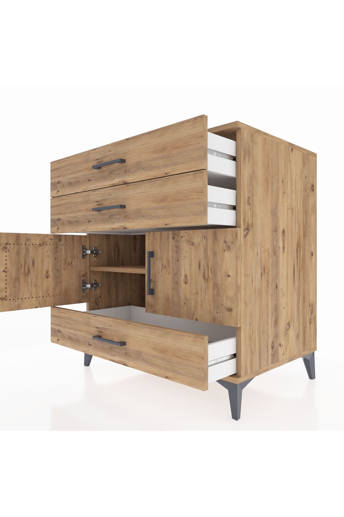 Kronos Şifonyer Tek Raflı 3 Çekmeceli 2 Kapaklı 88x59x96 Çam-Çam