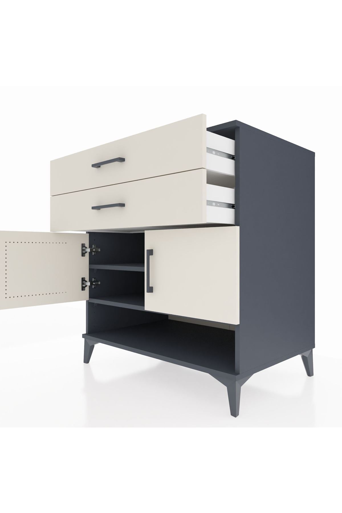 Kronos Şifonyer 2 Raflı 2 Çekmeceli 2 Kapaklı 88x59x96 Antrasit-Aytaşı