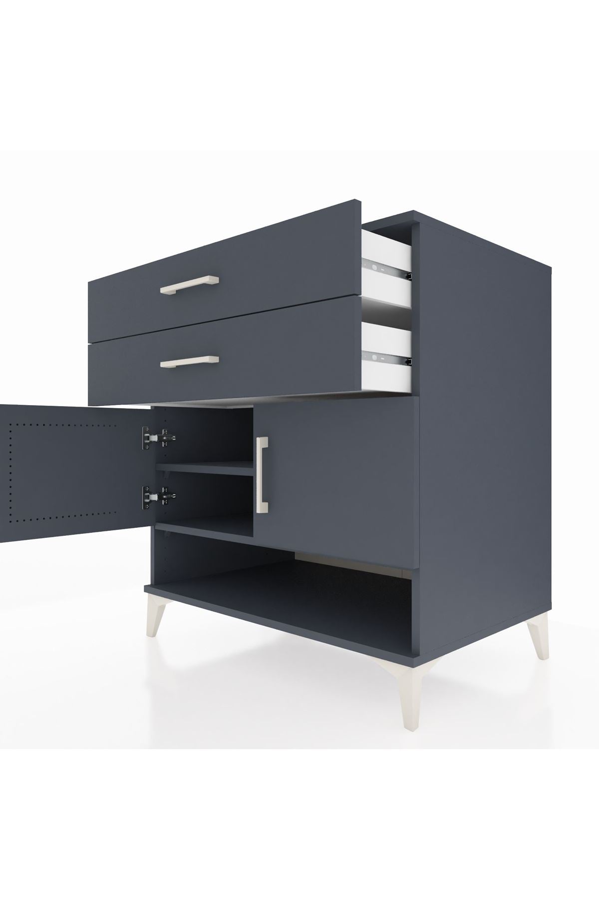 Kronos Şifonyer 2 Raflı 2 Çekmeceli 2 Kapaklı 88x59x96 Antrasit-Antrasit