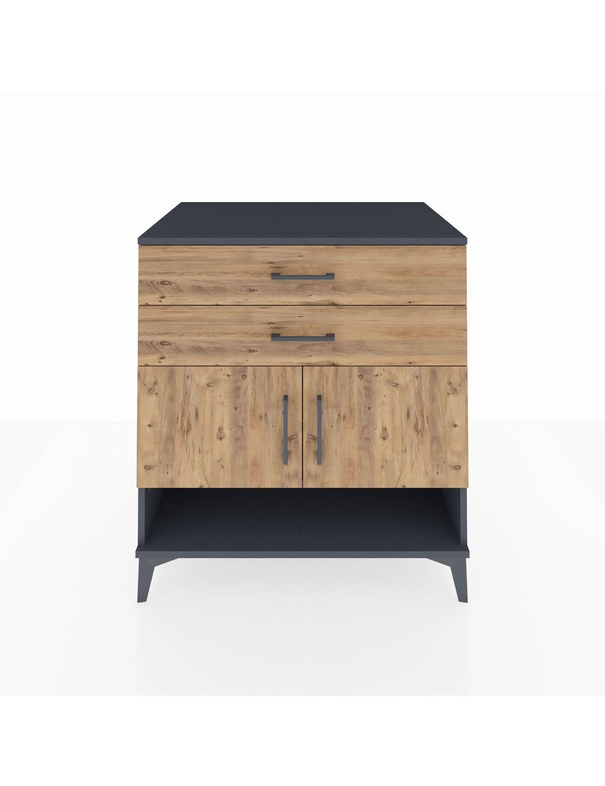 Kronos Şifonyer 2 Raflı 2 Çekmeceli 2 Kapaklı 88x59x96 Antrasit-Çam