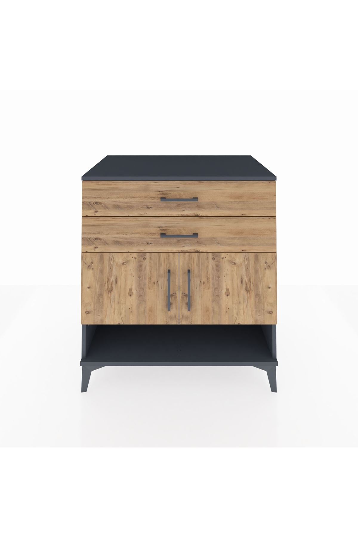 Kronos Şifonyer 2 Raflı 2 Çekmeceli 2 Kapaklı 88x59x96 Antrasit-Çam