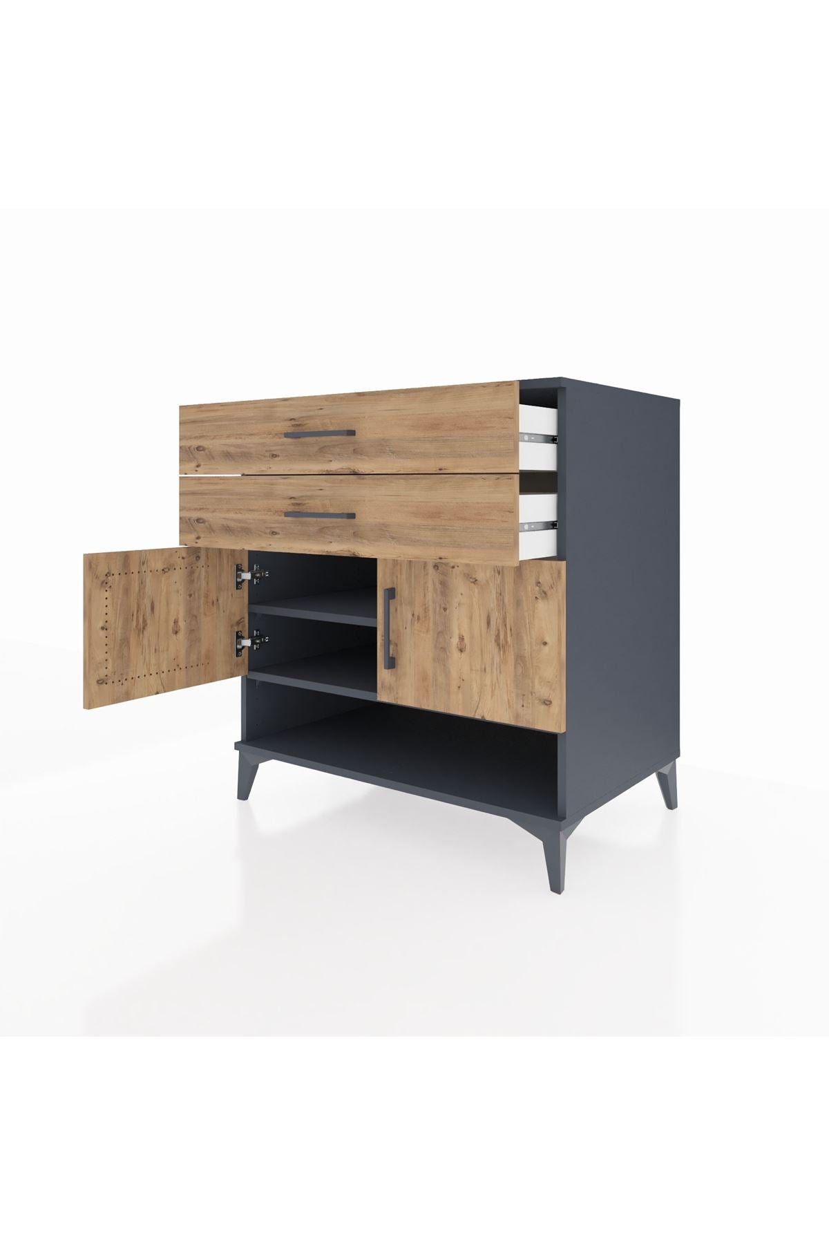 Kronos Şifonyer 2 Raflı 2 Çekmeceli 2 Kapaklı 88x59x96 Antrasit-Çam