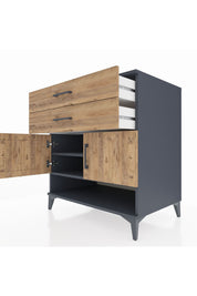 Kronos Şifonyer 2 Raflı 2 Çekmeceli 2 Kapaklı 88x59x96 Antrasit-Çam