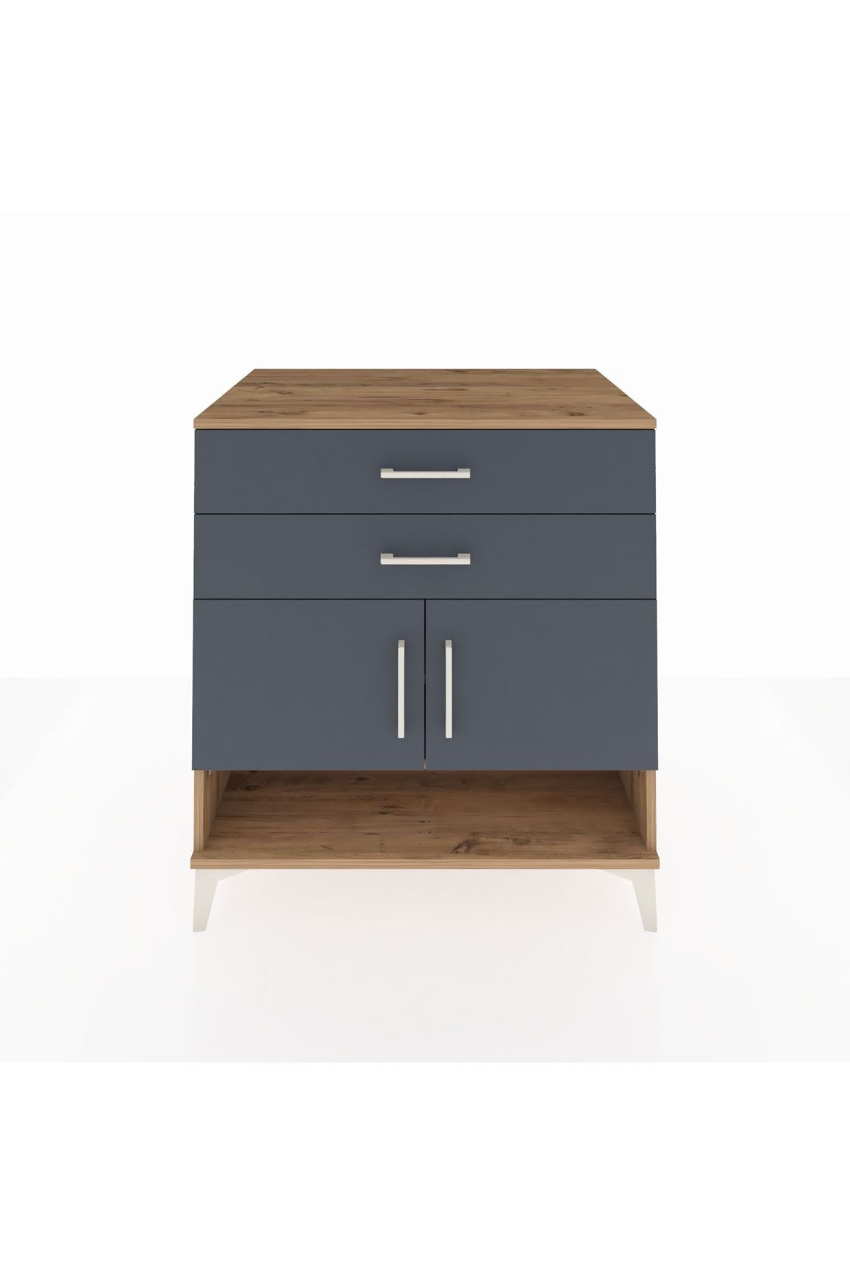 Kronos Şifonyer 2 Raflı 2 Çekmeceli 2 Kapaklı 88x59x96 Çam-Antrasit