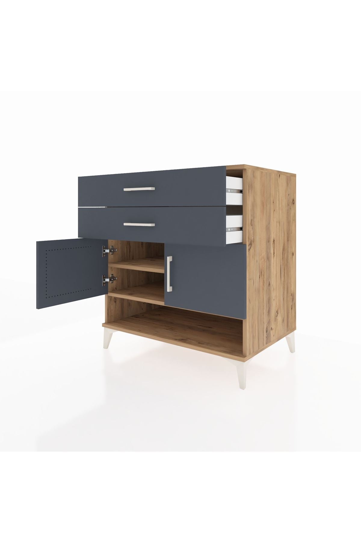 Kronos Şifonyer 2 Raflı 2 Çekmeceli 2 Kapaklı 88x59x96 Çam-Antrasit